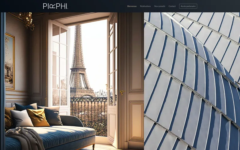 Page d'accueil du site PiRPhi, Restauration d'immobilier patrimonial, Paris