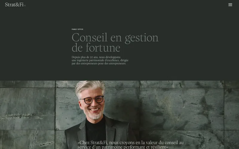Page d'accueil du site Strat&Fi, Family office, conseil en gestion de fortune
