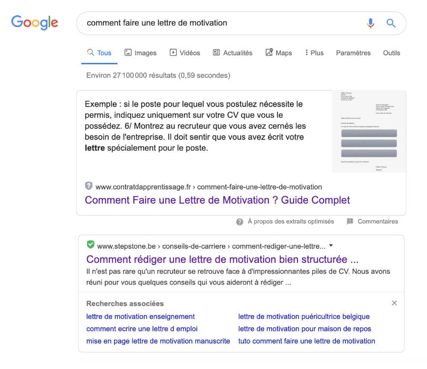 Comment gagner des places sur un mot clé - exemple 1