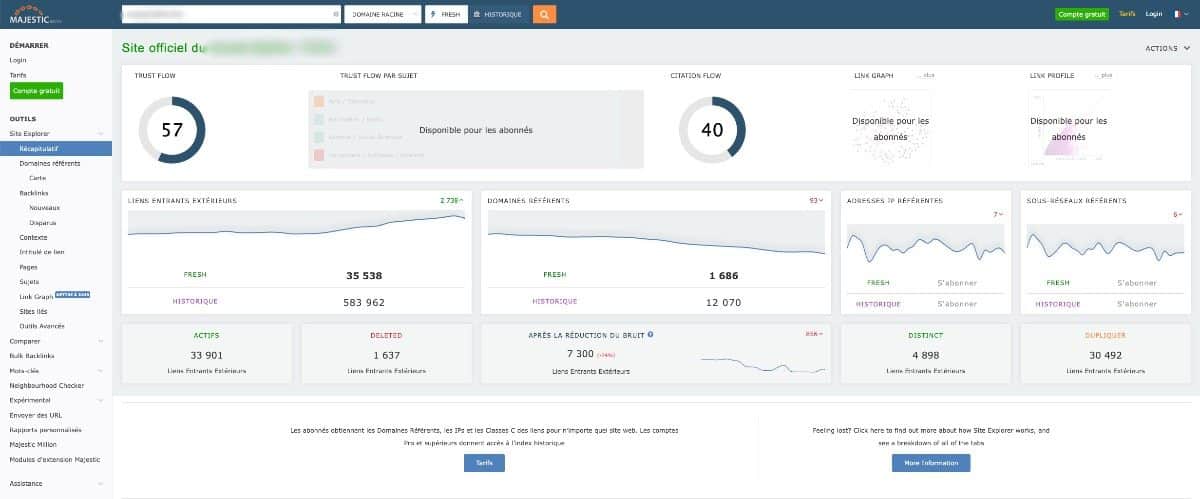 screenshot de Majestic SEO outil gratuit pour le SEO