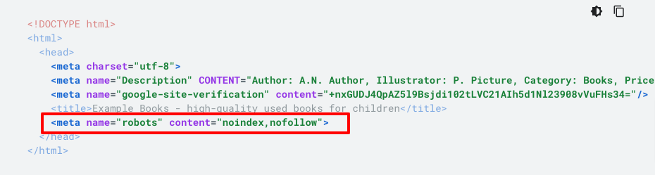 Exemple de balise meta robots no index