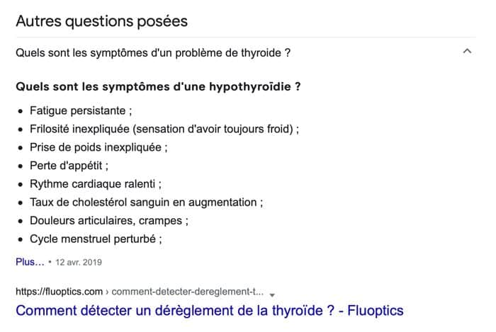 Fluoptics - PAA (Person Also Ask) sur le terme Thyroïde